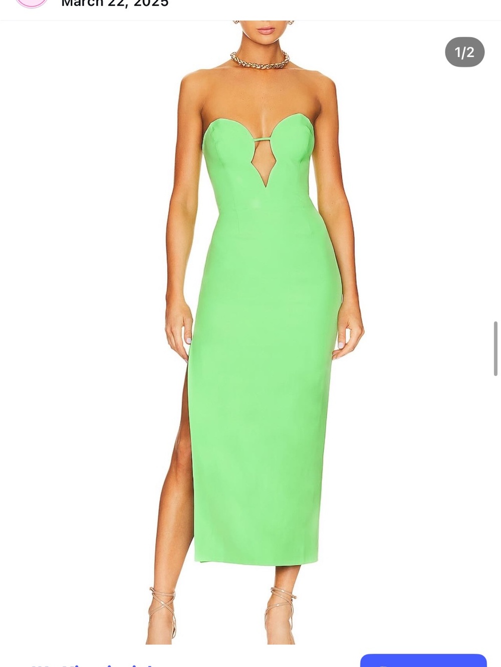 Bardot Strapless Neon Green Midi Dress with Sweetheart Cutout